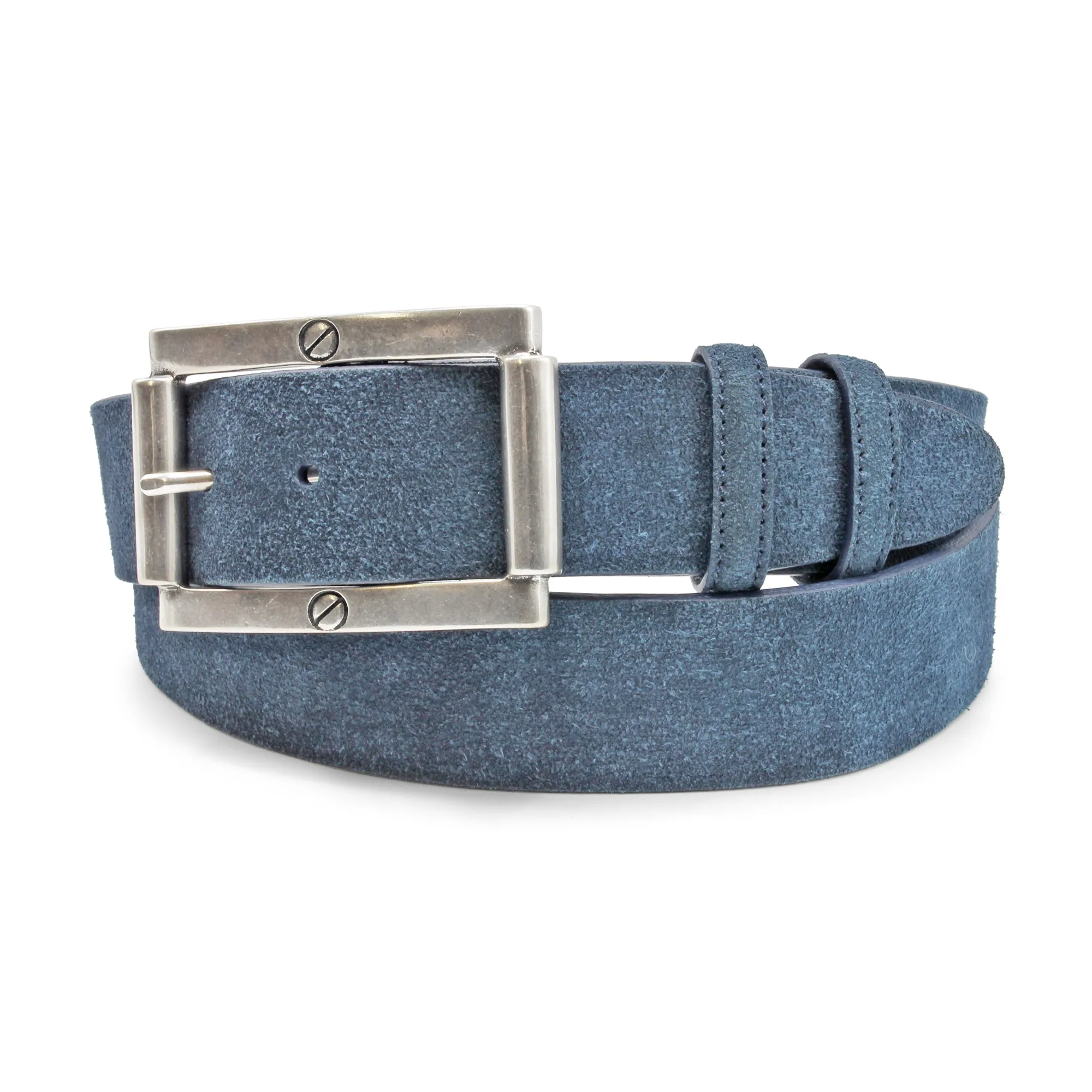 Supple Navy Blue Screw Detail Suede Belt