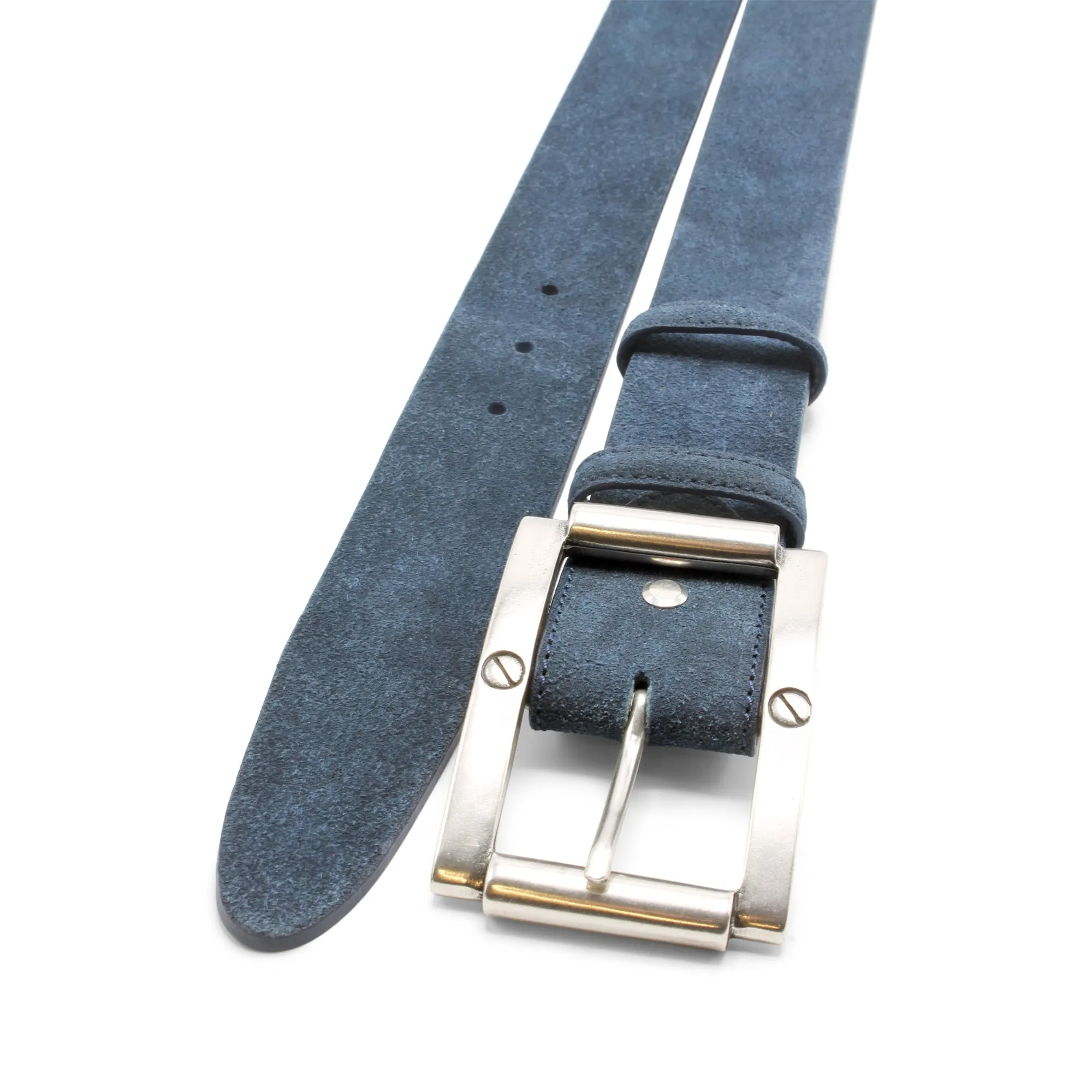 Supple Navy Blue Screw Detail Suede Belt