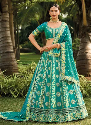 Teal Green Multi Embroidered Bridal Lehenga Choli