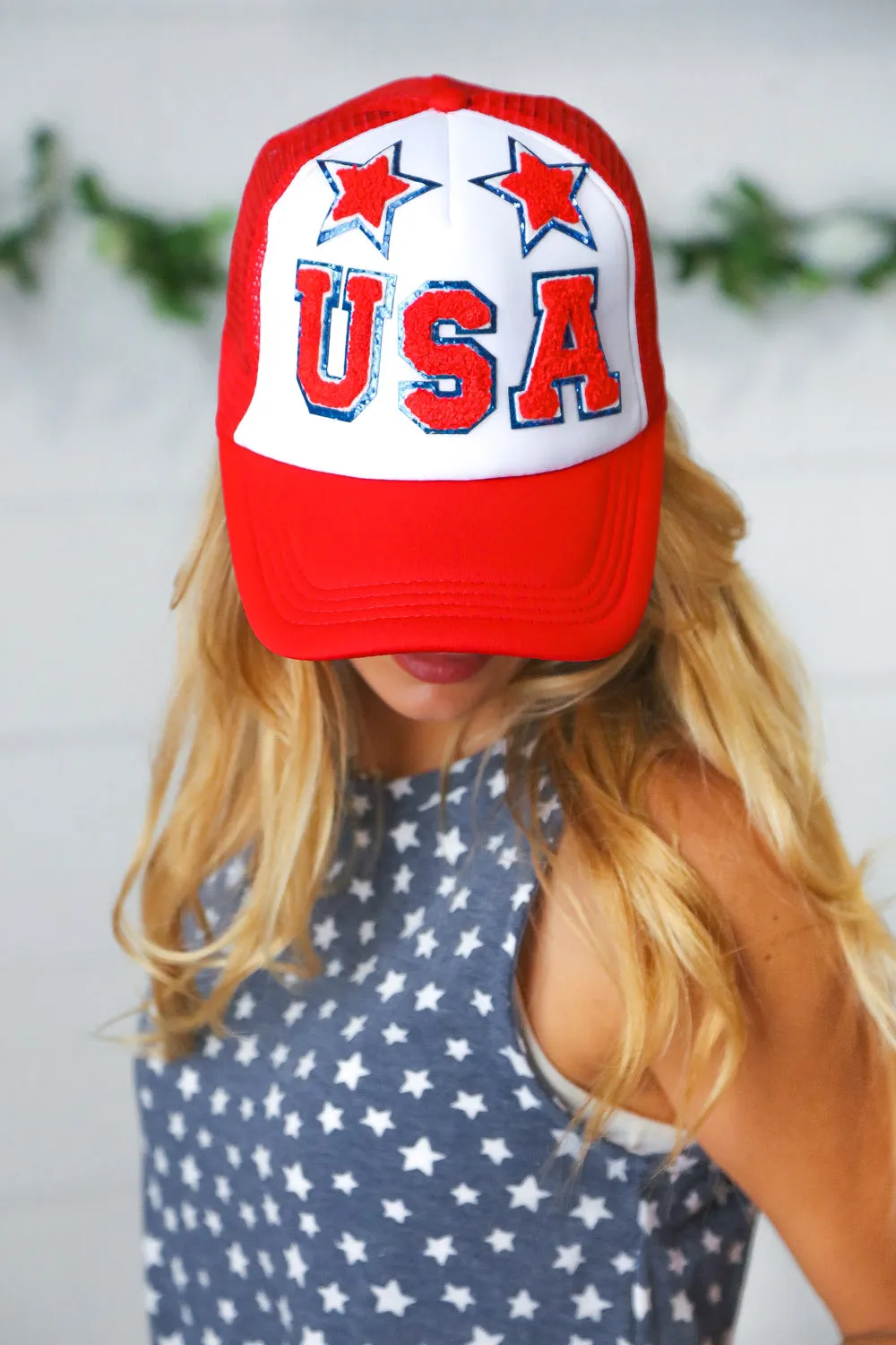 USA Glitter Star USA Snap Back Mesh Trucker Cap