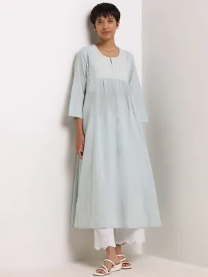 Utsa Blue Mirror-Embroidered Cotton Kurta