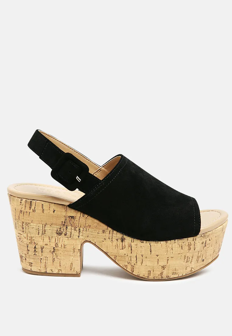 VENDELA Leather Slingback Platform Sandal in Black