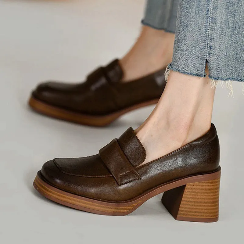 Vintage and Retro Square Toe and Heel Loafers for Women