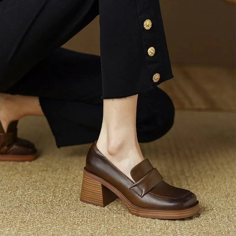 Vintage and Retro Square Toe and Heel Loafers for Women