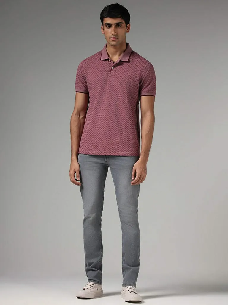 WES Casuals Pink Printed Slim-Fit Polo T-Shirt