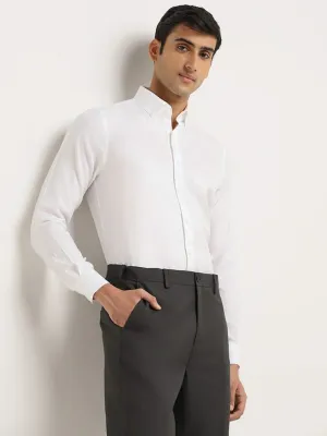 WES Formals White Self-Patterned Cotton Slim Fit Shirt