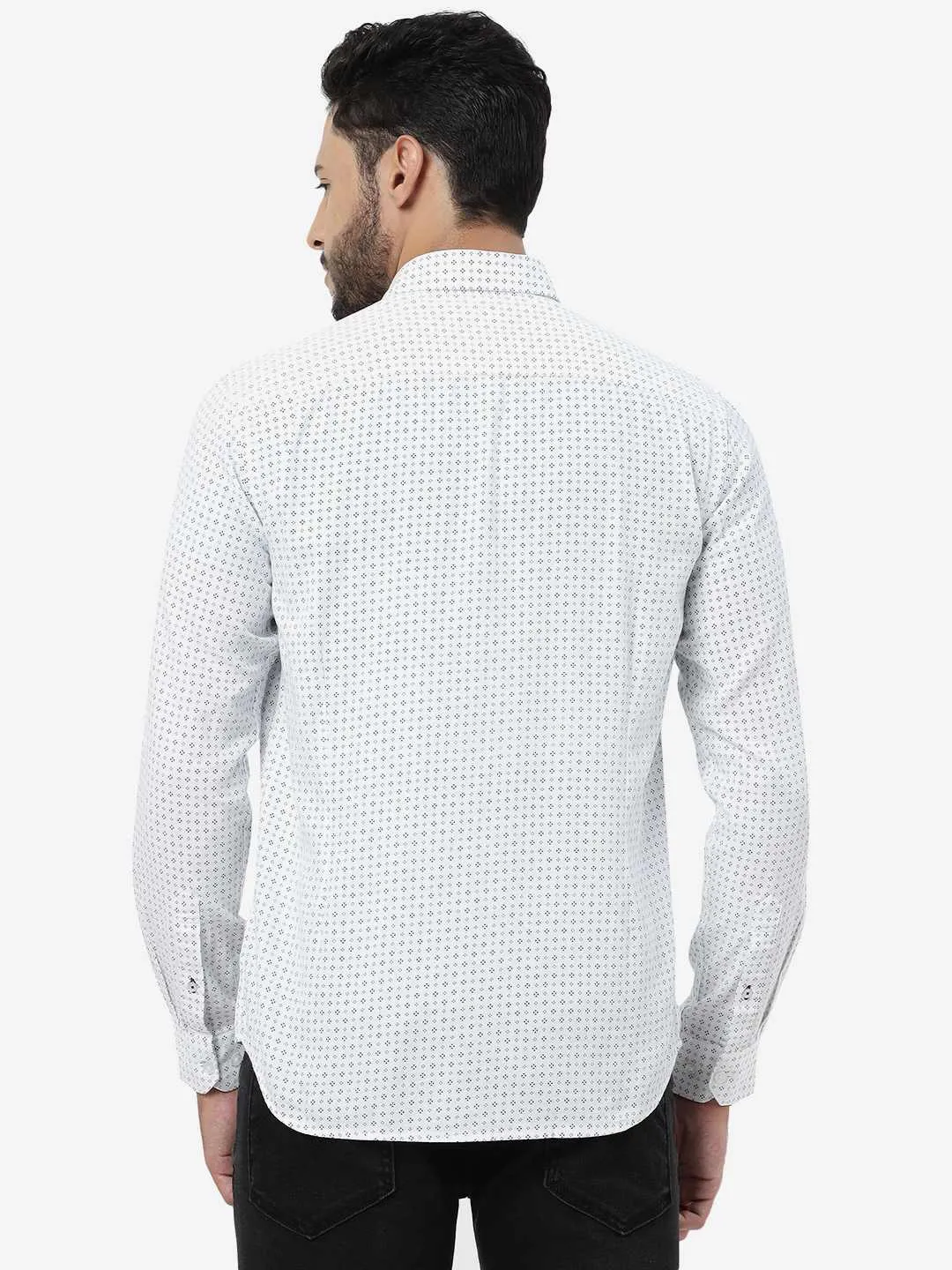 White Printed Smart Fit Semi Casual Shirt | Greenfibre