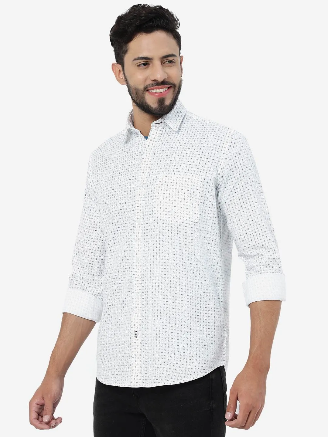 White Printed Smart Fit Semi Casual Shirt | Greenfibre