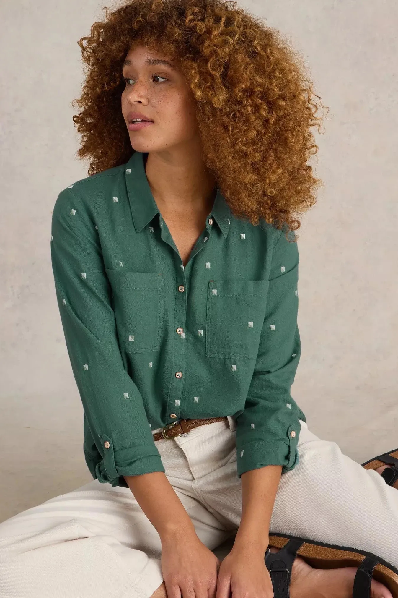 White Stuff Sophie Green Mlt Organic Cotton Shirt