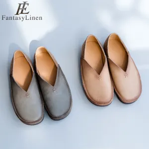 Women Casual Gray And Beige Leather Flat Shoes X25030