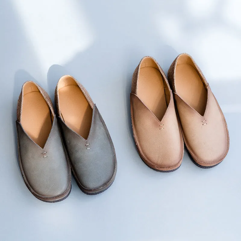 Women Casual Gray And Beige Leather Flat Shoes X25030