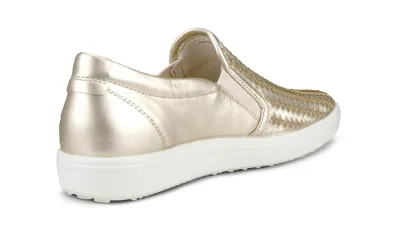 Women's Ecco Soft 7 Slip-On Shoe 47011301688 Color: Pure White Gold